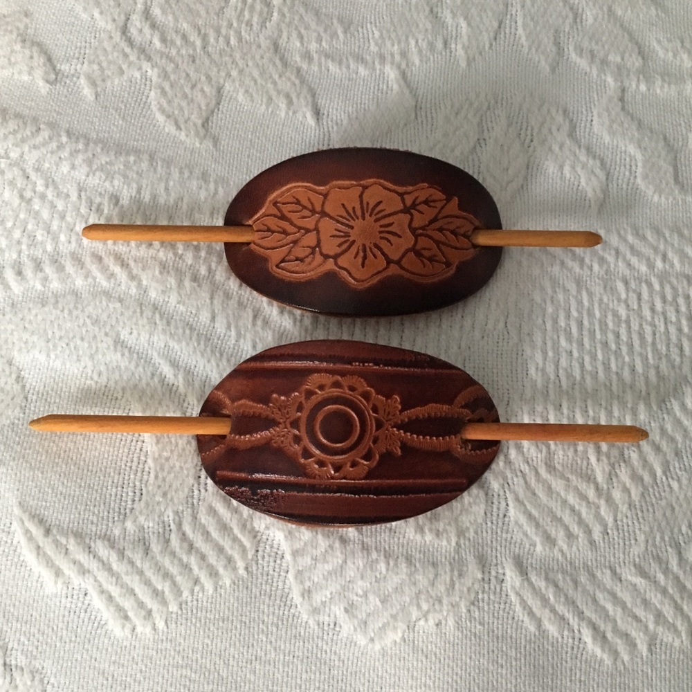 Hand-made leather barrettes